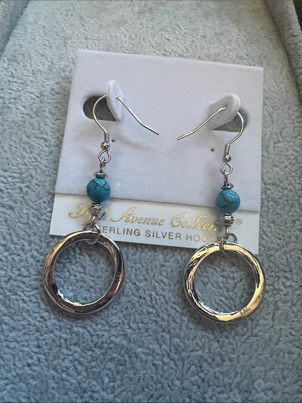 Silver Hoop Earrings with Genuine Turquoise Beads